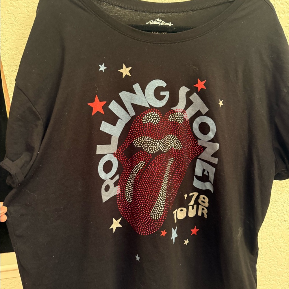 T-Shirt  Music  Glam Rock Rolling Stones Black Graphic Rhinestone. Glam and Edgy - Picture 5 of 16